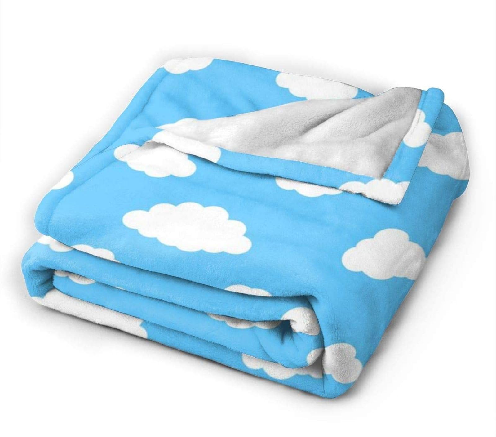 Couverture Polaire 180 x 220 cm Bleu, Plaid Polaire Nuages ​​Blancs Couverture 3D Imprimée Flanelle Blanket Literie 2 Personnes, Couvertures Doux et Chaude pour Canape Lit