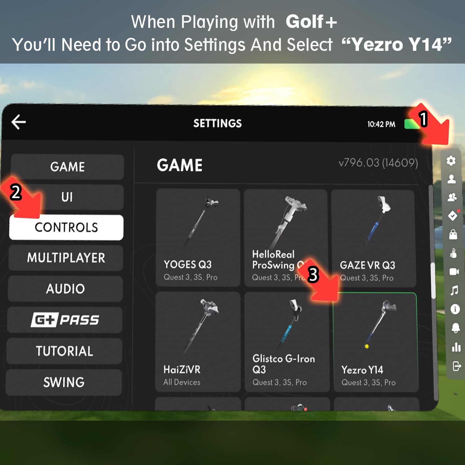 YEZRO Y14 Obciążona nasadka kija golfowego do Meta Quest 3/Quest 3S, 52.1 cm VR akcesoria do kija golfowego + – aluminiowa jednoczęściowa konstrukcja, prawdziwy uchwyt, bez śrub, do prawego kontrolera