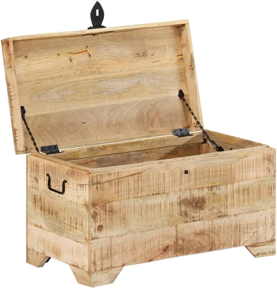 Solid Mango Wood Storage Chest, Natural Wood Grain Trunk, 28.7-inch Rustic Storage Bench for Living Room, Bedroom