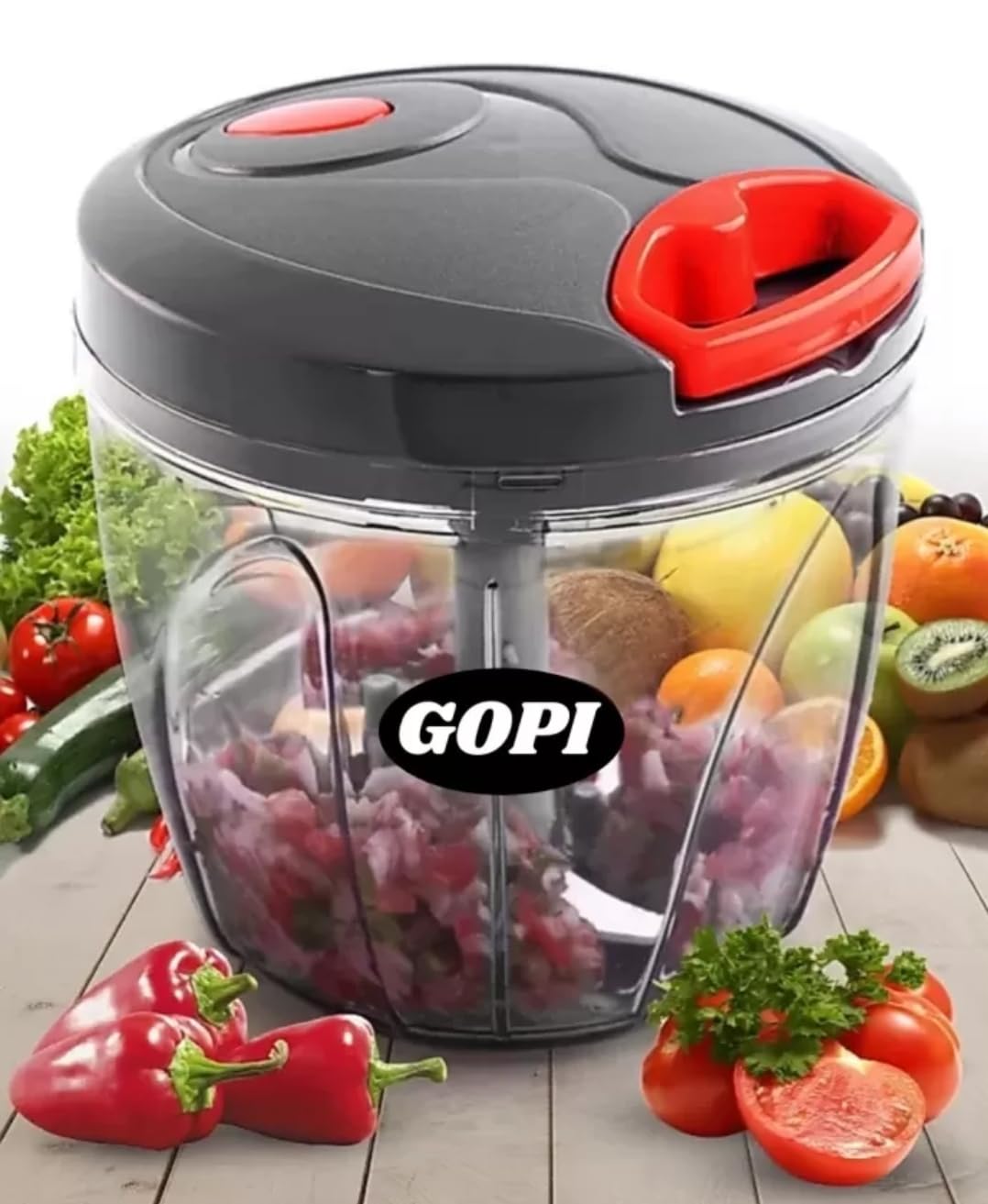 GOPI Ultra Premium Handy Chopper with 6 Blades for Effortlessly Chopping Vegetables and Fruits for Your Kitchen (Black, 1000 ml, 12420)