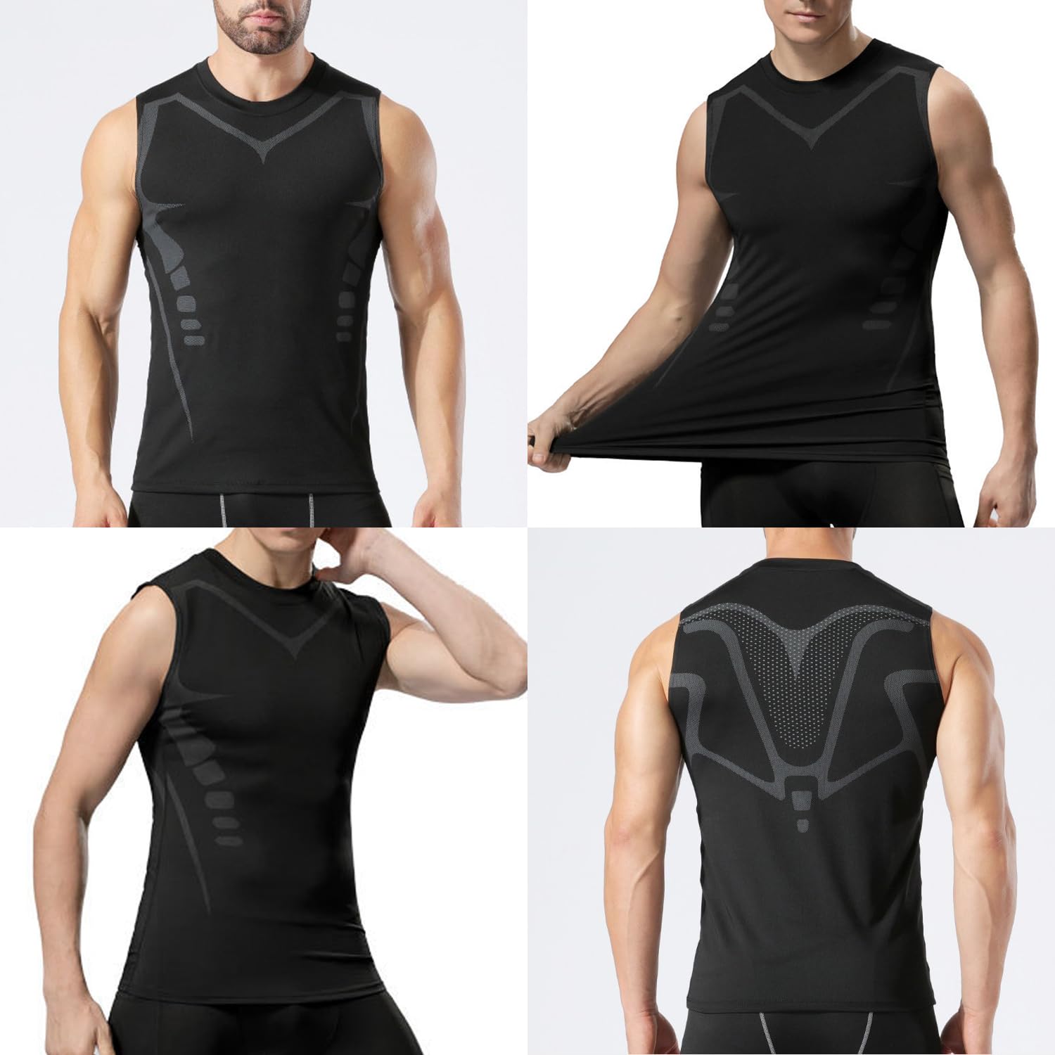 Camiseta de compresión Sin Mangas para Hombre Camisetas de Correr Ranspirable Secado Rápido para Hombre Tops de Jogging Fitness