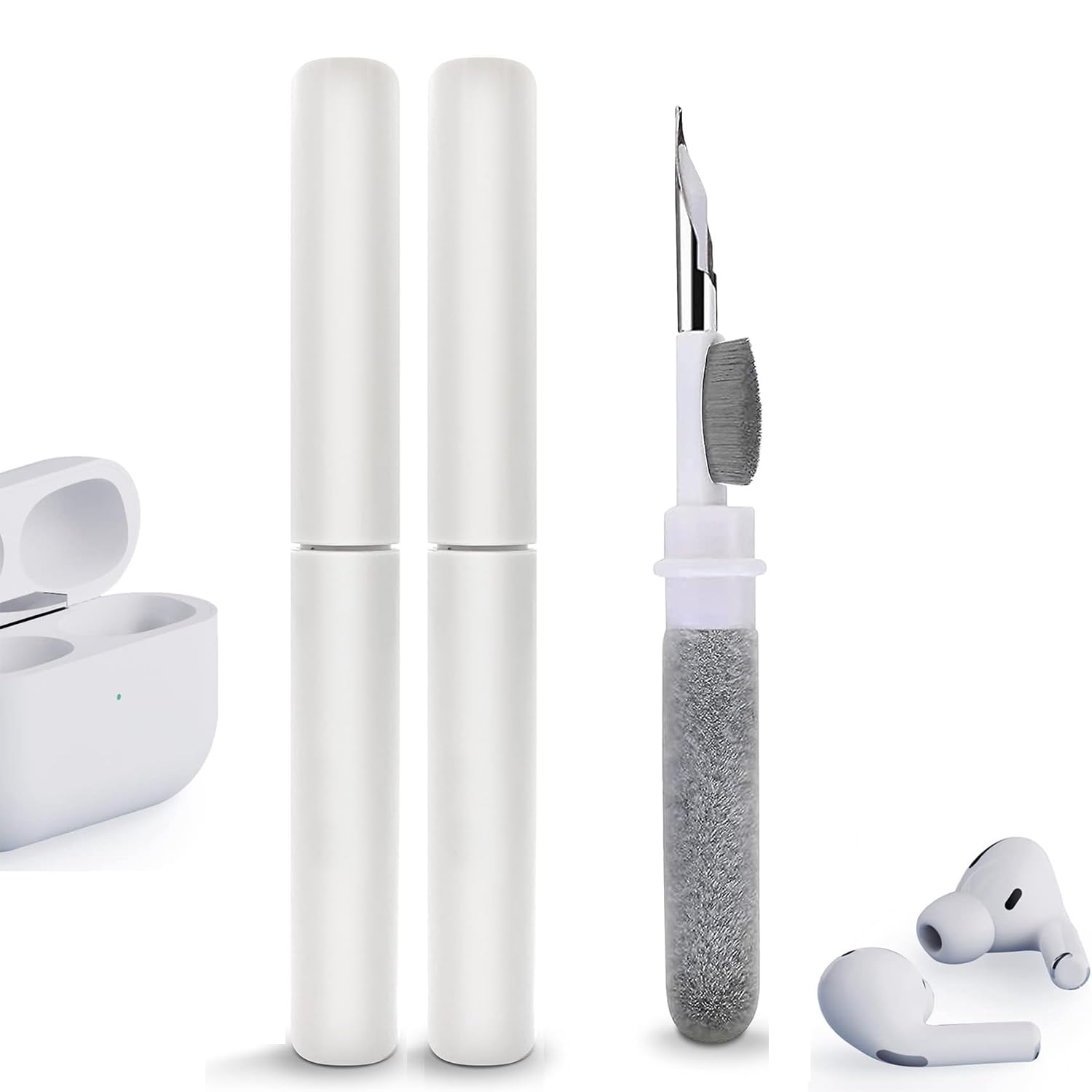 Mizi [2Pack] Compatible with Earbuds Multi-Function Cleaning Pen with Soft Brush Flocking Sponge for Bluetooth Earphones Case Cleaning Tools - White
