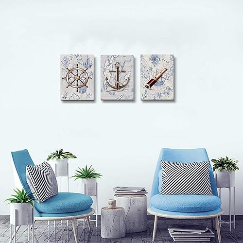 Miniatura 4 de Colgante de lienzo con temática oceánica para volante, telescopio, barco, impresiones en lienzo, arte de pared para dormitorio, decoración de pared