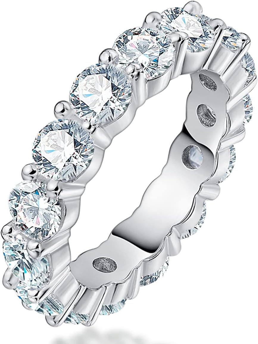 WOAINI Moissanite Eternity Ring for Women Female, 5.0 Cttw Moissanite Stackable Ring Eternity Bands, Engagement Wedding Band Rings for Anniversary Wedding Birthday, 925 Sterling Silver 18K Plated