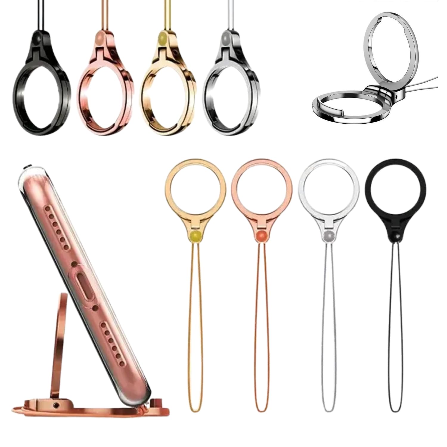 Cell Phone Lucky Charm Keychain Metal Finger Ring Lanyard for Mobile, Finger Grip for Phone, Phones Hanging Thread Strap Anti-Slip Ideal for Cameras Keys Pen Drive Electronics Accessories-image-9