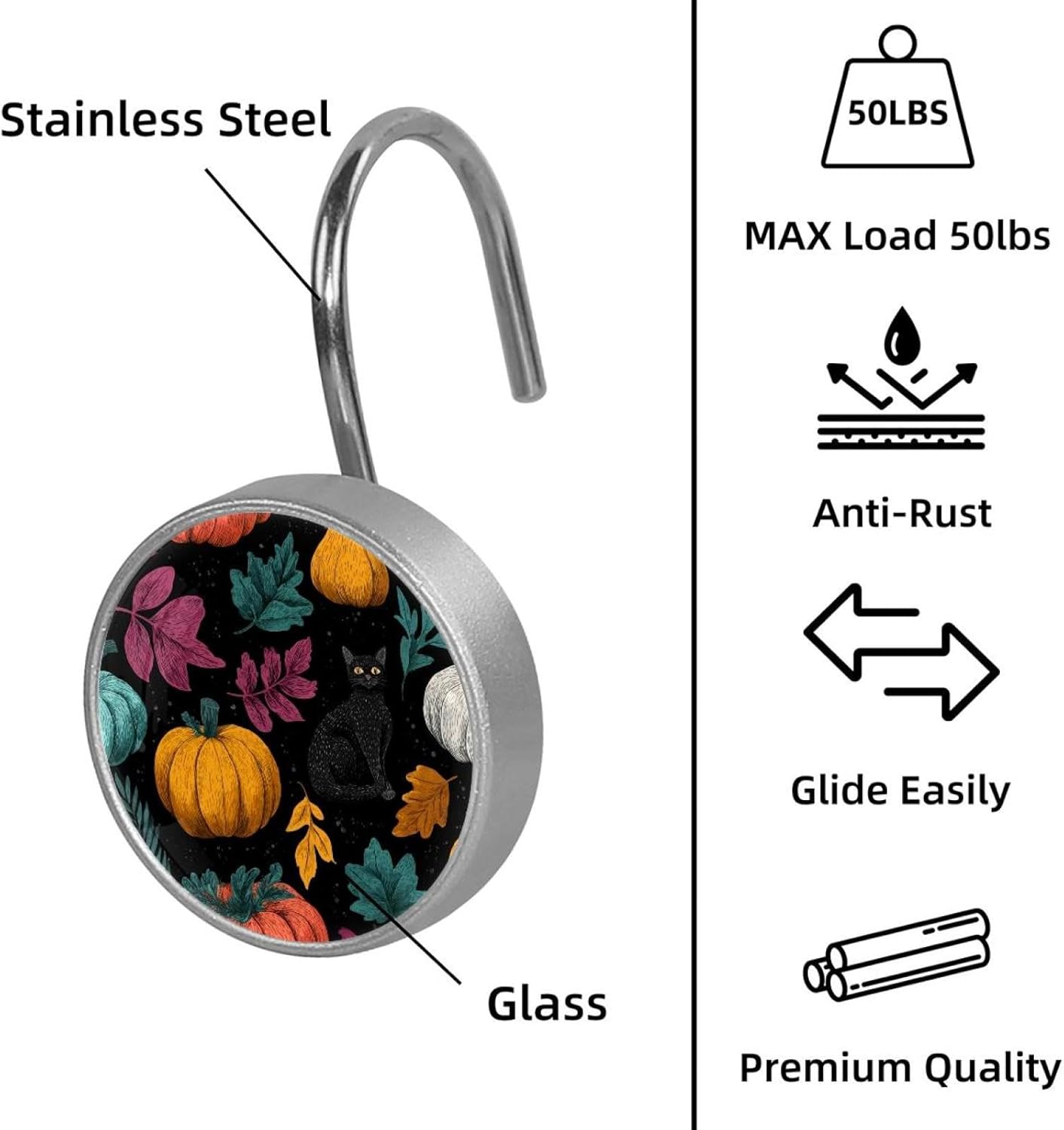 12 Pieces Halloween (20) Shower Curtain Hooks Rings, Stainless Steel Shower Hook Hanger Rings for Bathroom Living Room Bedroom Home Decor