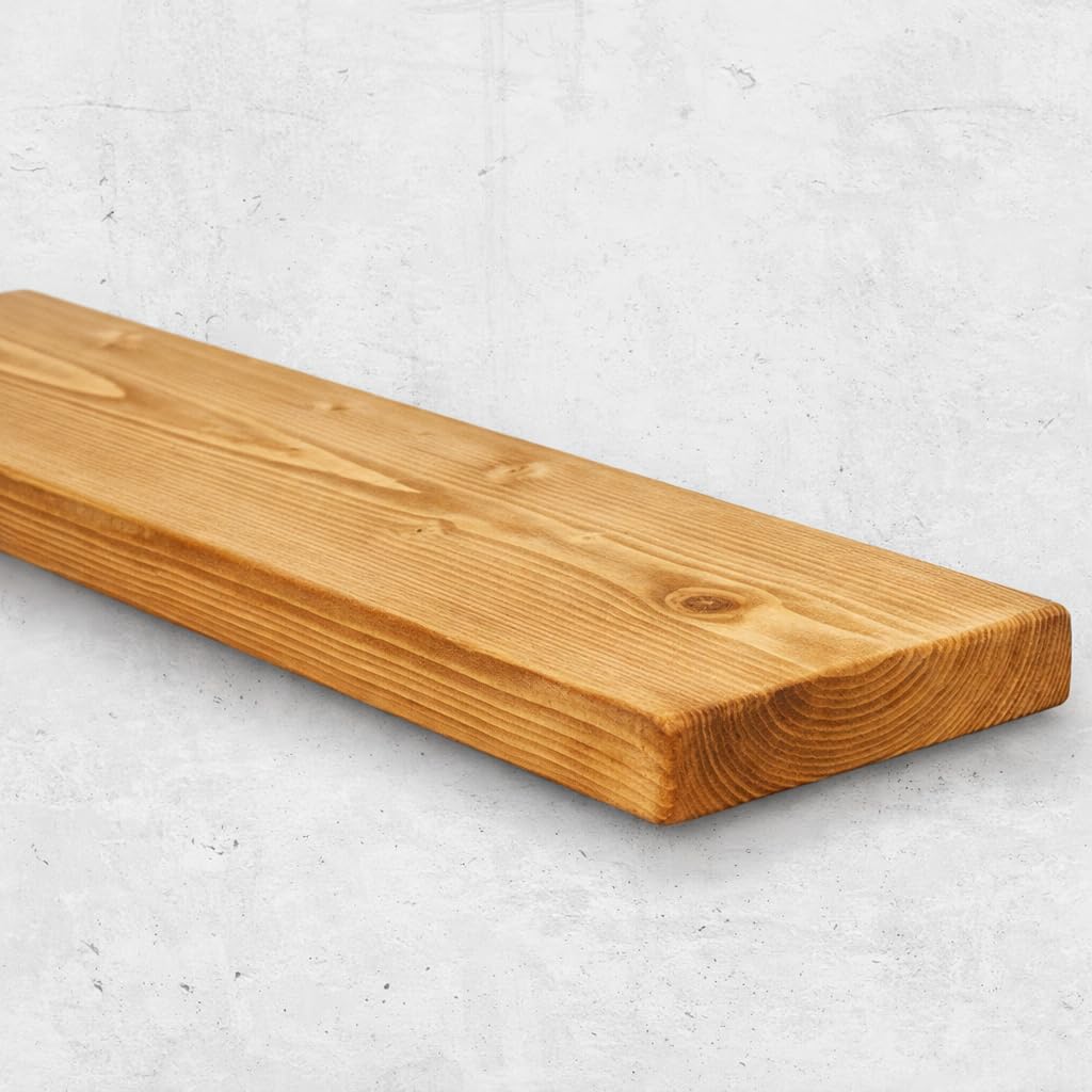 House Of Swann Rustic Floating Shelf, Solid Pine, 9 x 2 inches Wall Mounted, Rectangular, 1 Shelf (Medium Oak, 60 cm)