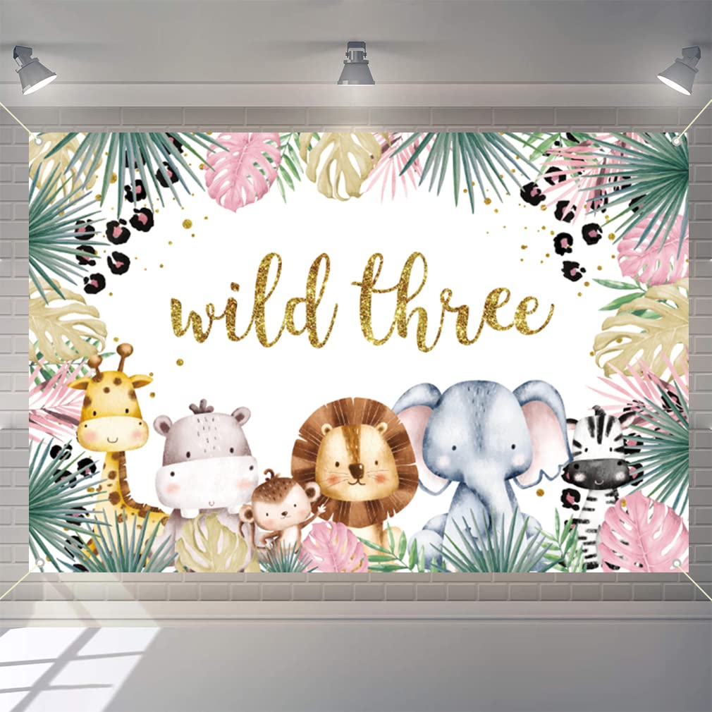 Sfondo Per Festa Safari Wild Three - 150x90 Cm, Tema Animali Giungla, Per 3° Compleanno, Decorazione Fotografica In Vinile - copertina