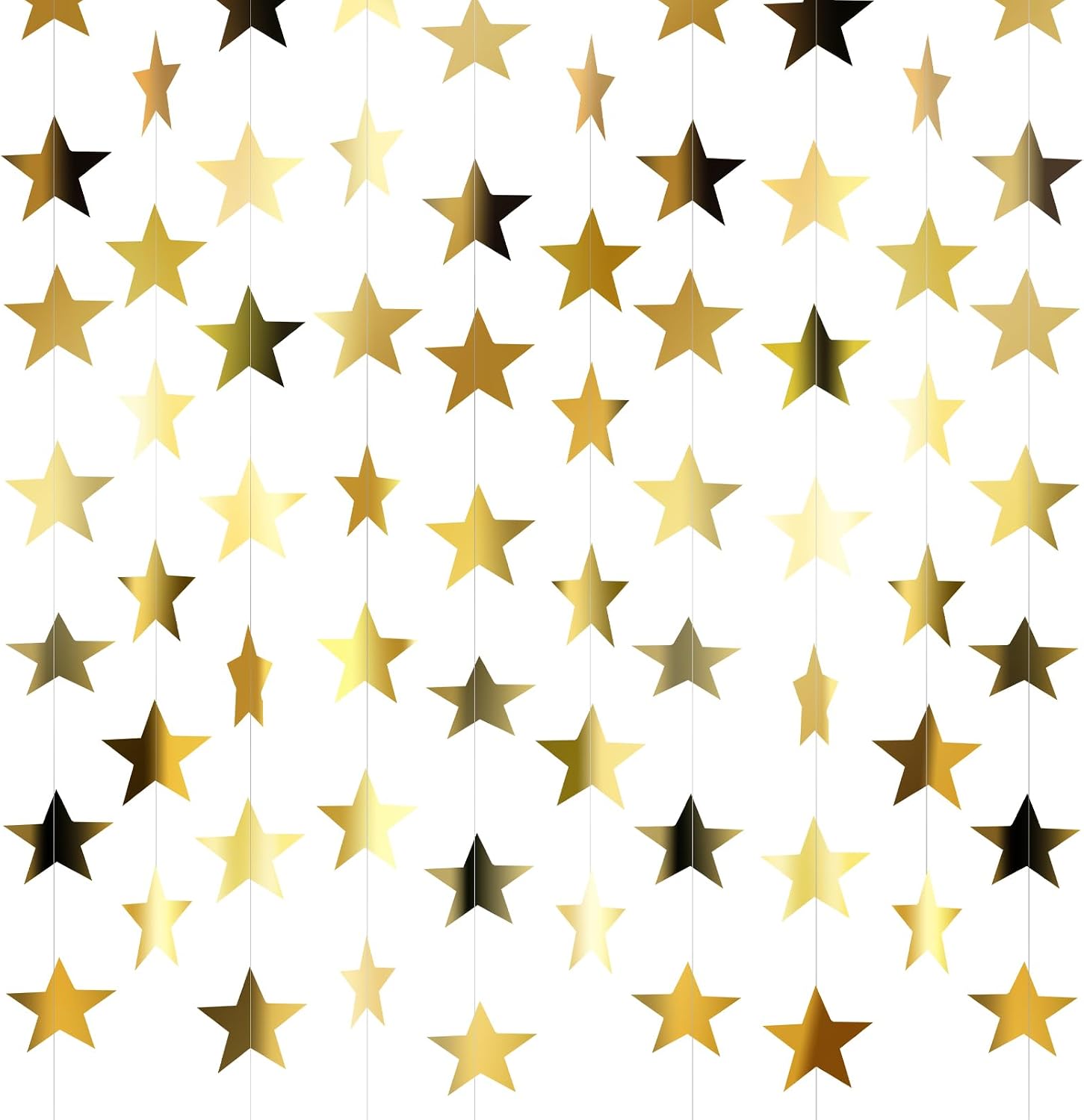 vivinin Gold Star Garland 8 PCS, Double Side Hanging Star Party Decor, Paper Stars Garland Party Banners, Total 92 Feet Twinkle Backdrop for Birthday, Wedding, Party, Engagement, Graduation Decor