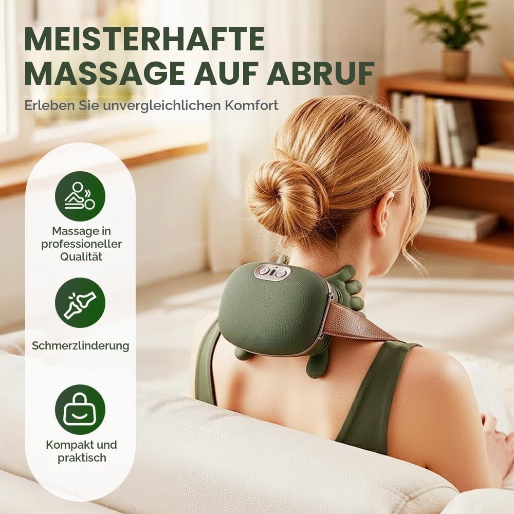Massagegerät, 4D Nackenmassagegerät mit Wärme, Elektrische Rückenmassagegerät 3 Modi & 2 Heizstufen, Tragbares Schultermassagegerät Neck Massager für Zuhause Büro Reise