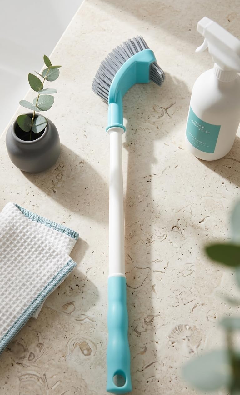Flexible Silicone Toilet Brush with Long Handle and Under-Rim Scrubber – Hygienic, Non-Scratch Bristles for Deep Bathroom Cleaning – Ergonomic Non-Slip Grip, Teal & White-image-5