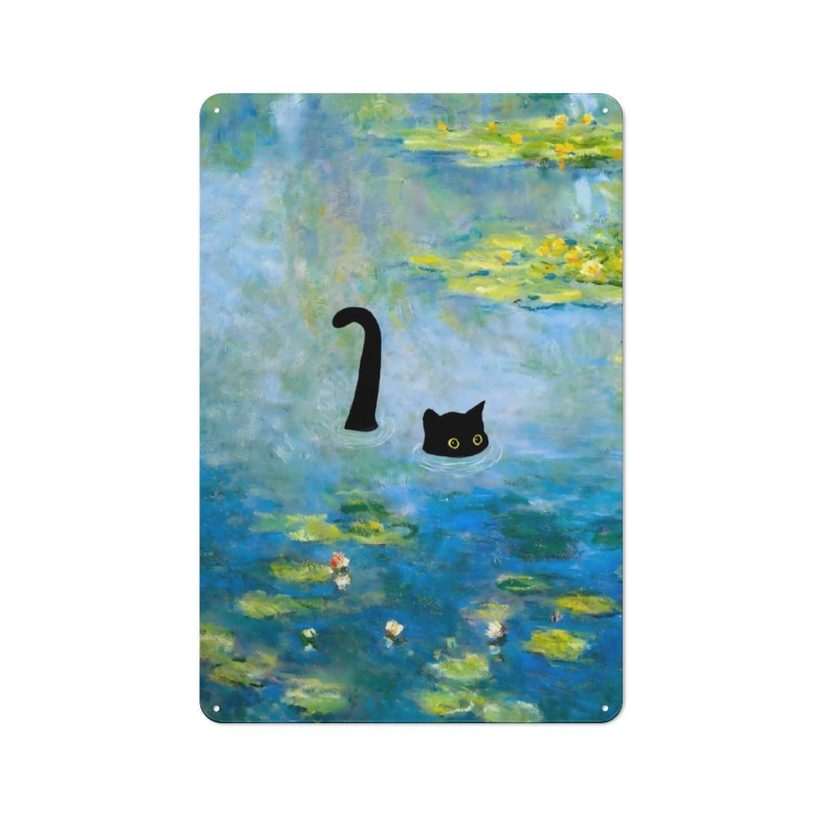 Junmoney Monet Cat Waterlily Retro-Style Tin Sign 30X20cm For Dining Room Or Kitchen, For Kitchen Wall Decor Lovers