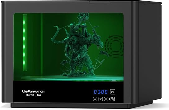 UniFormation Cure3 Ultra 14-inche Large Resin Curing Machine 405nm Curing Station Build Size D362 x H200mm 24 Lights Big Curing Box with Heated Drying & 360Turntable&Safety Protection for 3D Printer