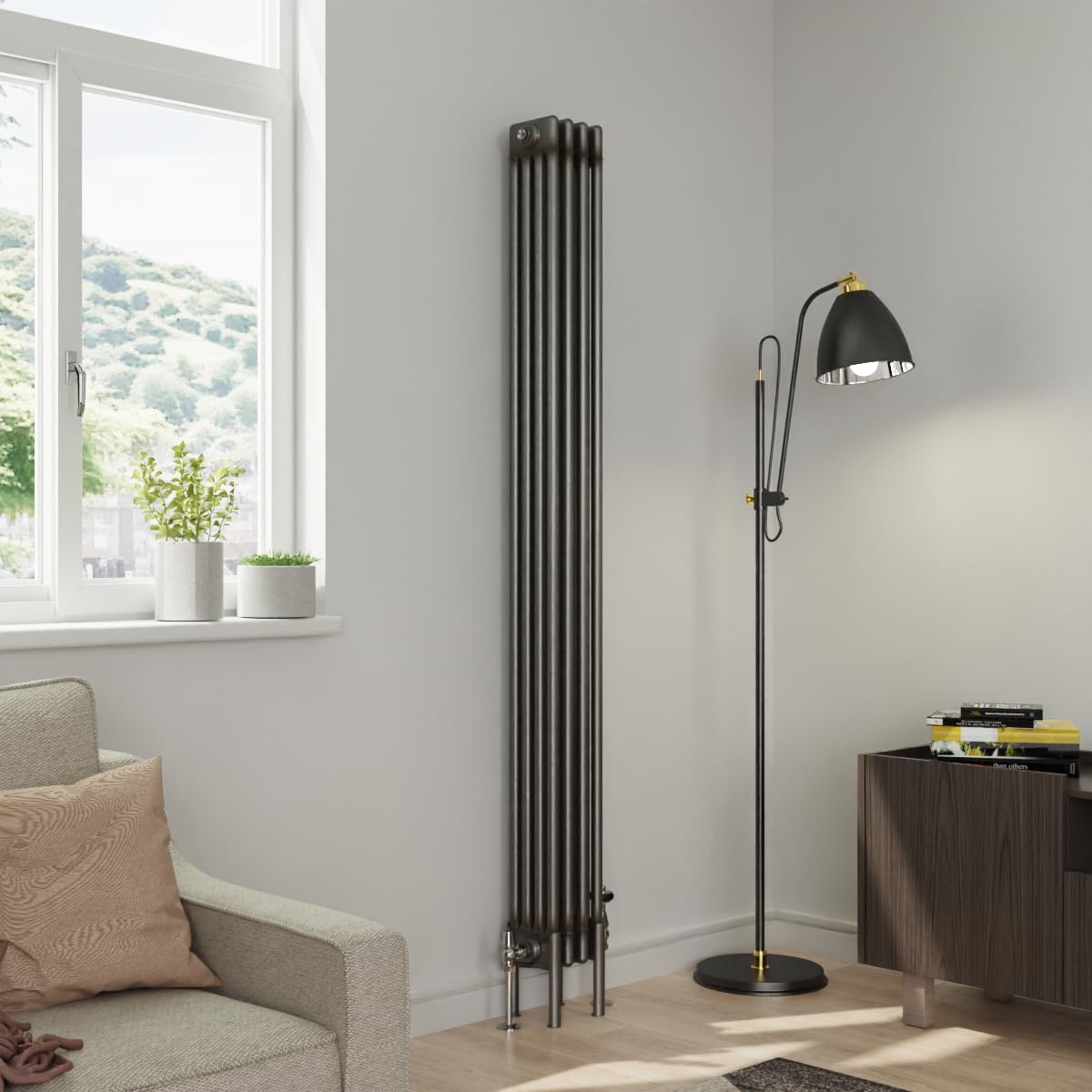 Warmehaus 1800x200mm Raw Metal Traditional Vertical Radiator 4 Column
