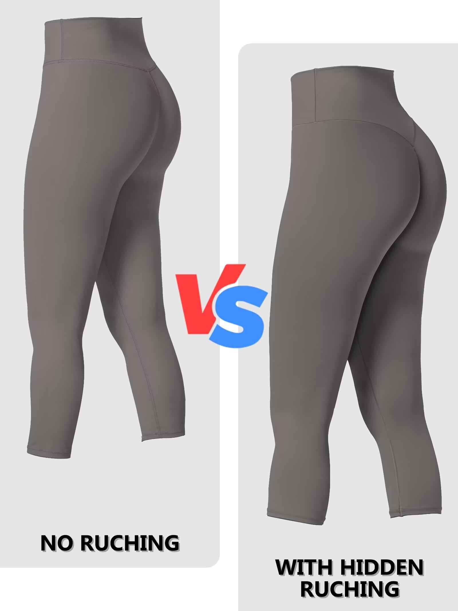 Sunzel Sunzfly Legging capri avec froncement dissimulé au niveau des fesses - Taille haute - Doux - Pour entraînement, gym, yoga - Contrôle du ventre, Gris anthracite, Taille S