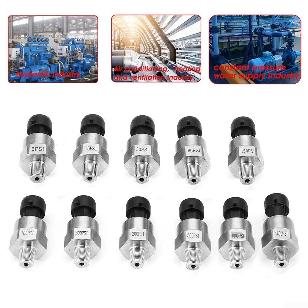 Trasduttore di pressione 5PSI-1000PSI Trasduttore di pressione del carburante Mittente 1/8 "NPT in acciaio Manometro trasduttore per olio, carburante, aria (1000 psi)
