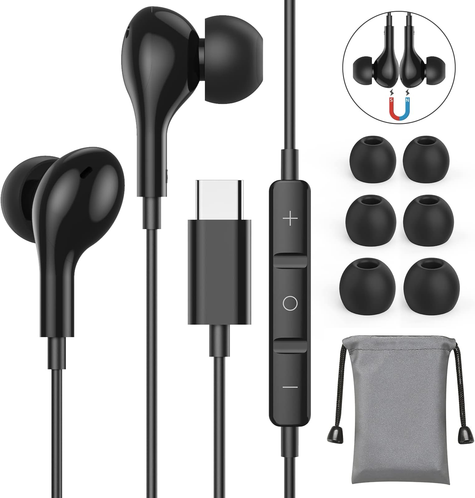 USB C Headphones,Magnetic USB C Earphones Wired Type C Headphones with Mic for iPhone 17/16/15 Pro Max Plus,Samsung Galaxy S26 S25 S24 Ultra S23 S22 A56 A16 A17,Huawei P40,Google Pixel,Xiaomi,Oneplus