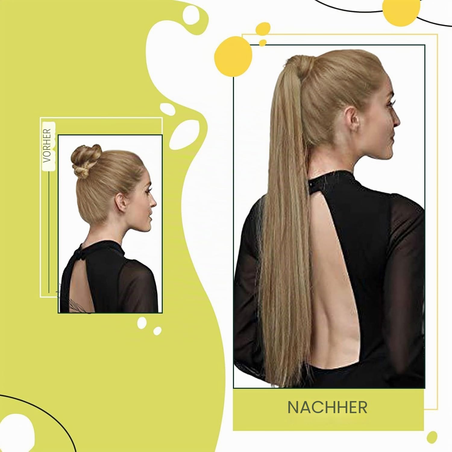 RUNATURE Echthaar Zopf Braun Blond 55cm 80g #10P16 | Echthaar Ponytail Extensions–hitzebeständig, langlebig, geschmeidig. Remy Haar, kein Haarausfall, extra lang mit Melange.