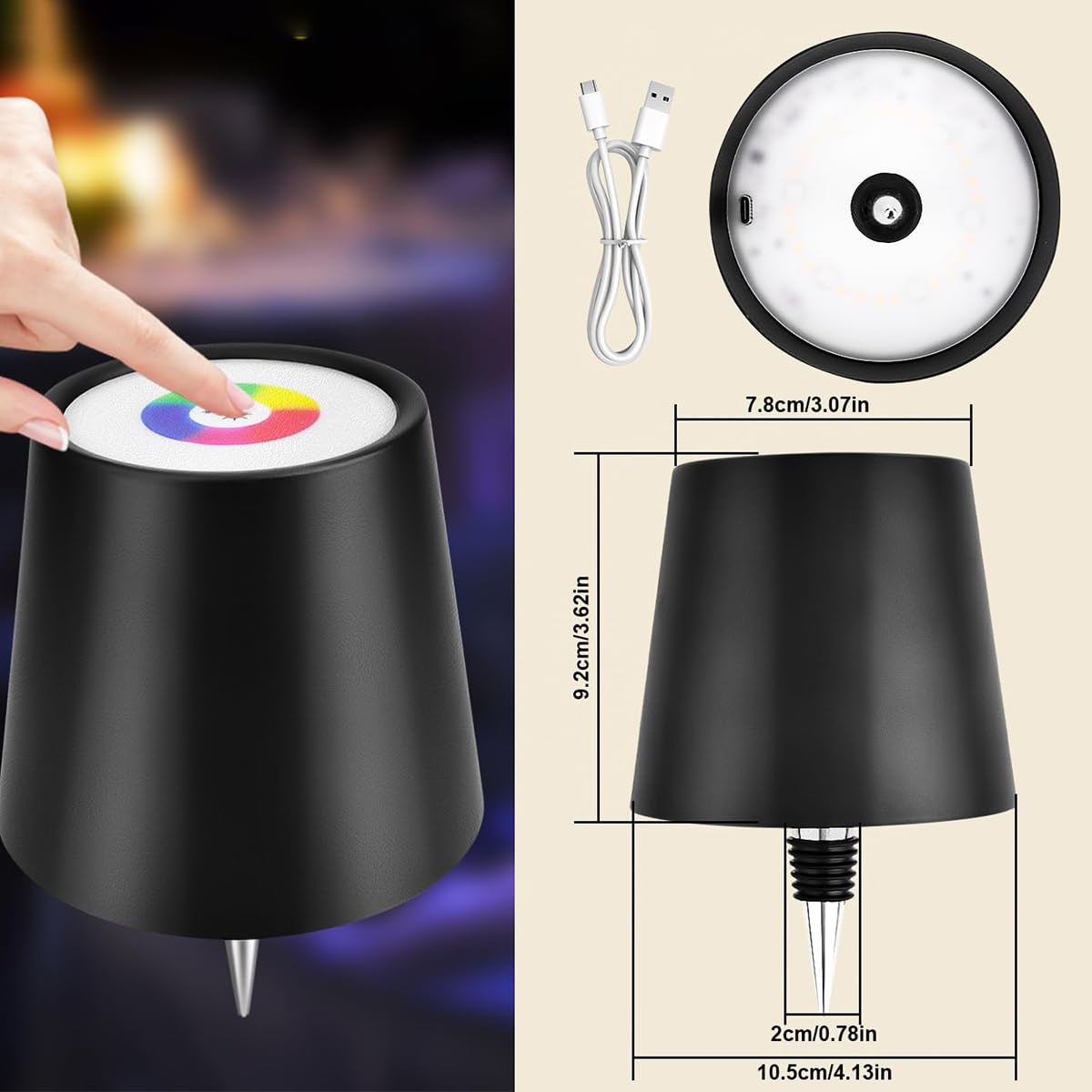 Sarini Portable Bottle Lamp Touch Bottle Lamp With RGB Dimming Decorative Wine Bottle Table Lamp For Dining Room Bedroom - Image 3