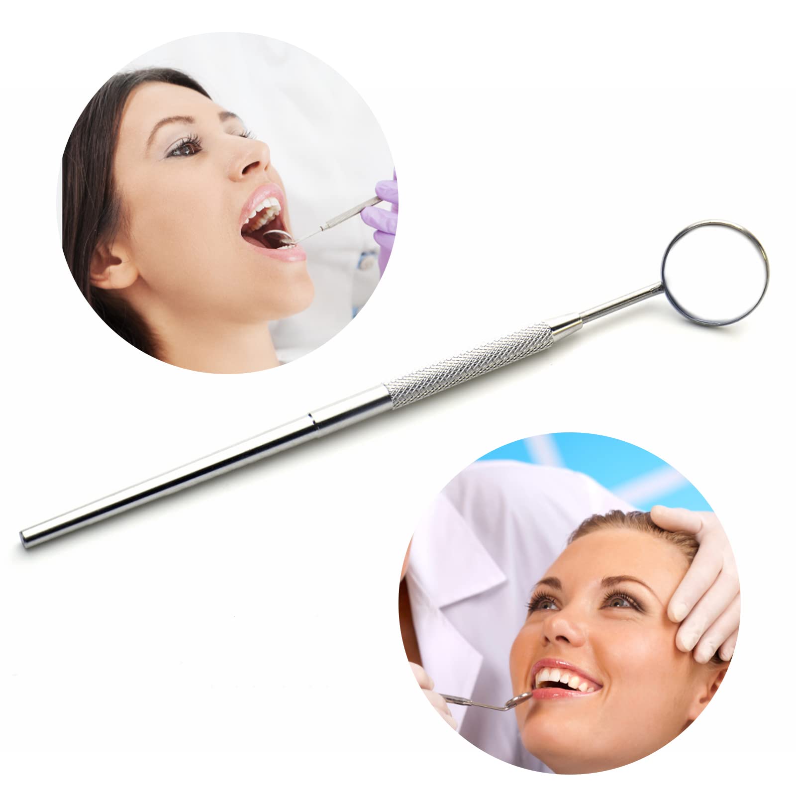 Espejo Dental de Acero Inoxidable, Espejo de Inspección para Extensiones de Pestañas, Herramientas de Dentista (2PCS)