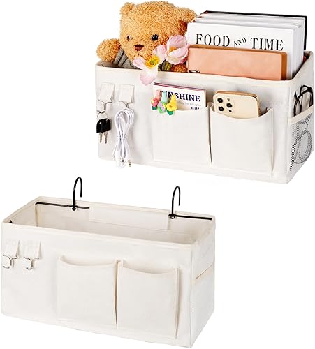 Miniatura 7 de Organizador de mesita de noche, bolsa de almacenamiento colgante para litera, dormitorio universitario, cama y camas de hospital con cargador para