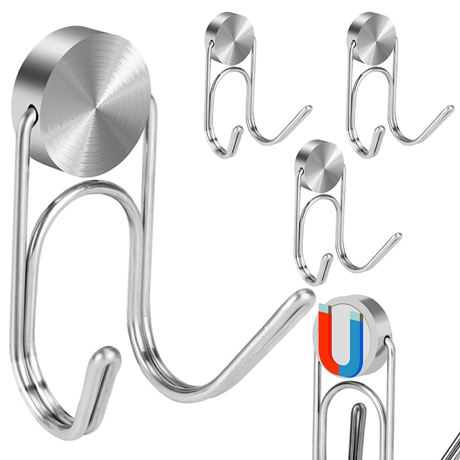 NALACAL U Shape Strong Magnetic Hooks, Heavy Duty 304 Stainless Steel Hooks, Hanging Hooks for Indoor Outdoor Hanging, Refrigerator, Grill, Kitchen (4 Pcs - 1.0in-2 40Lbs)