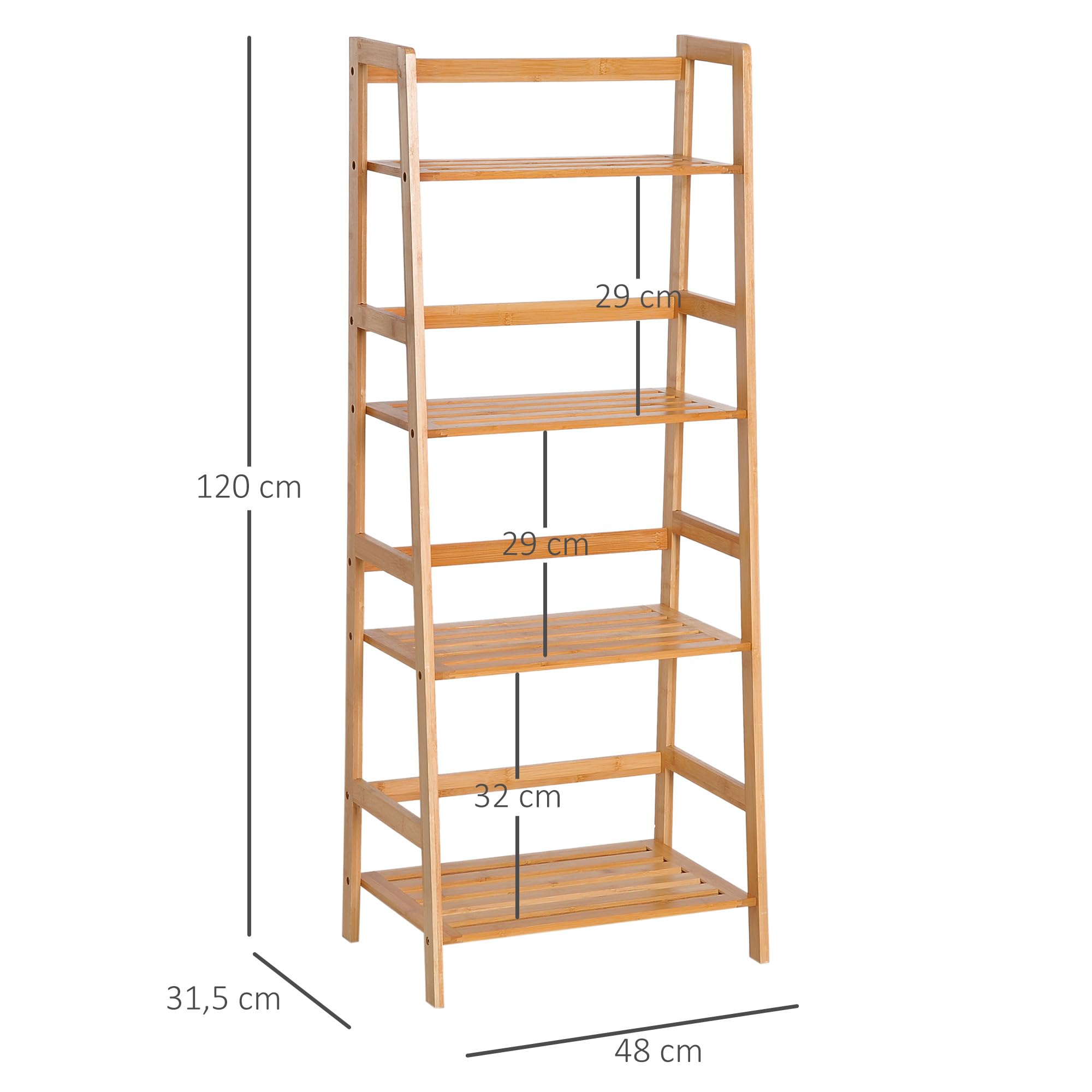 HOMCOM - Estantería de bambú de 4 Niveles, Estante de exhibición de Plantas en el Suelo, Estante de Escalera para Sala de Estar, Cocina, baño, Oficina, 48 x 31,5 x 120 cm, Madera Natural
