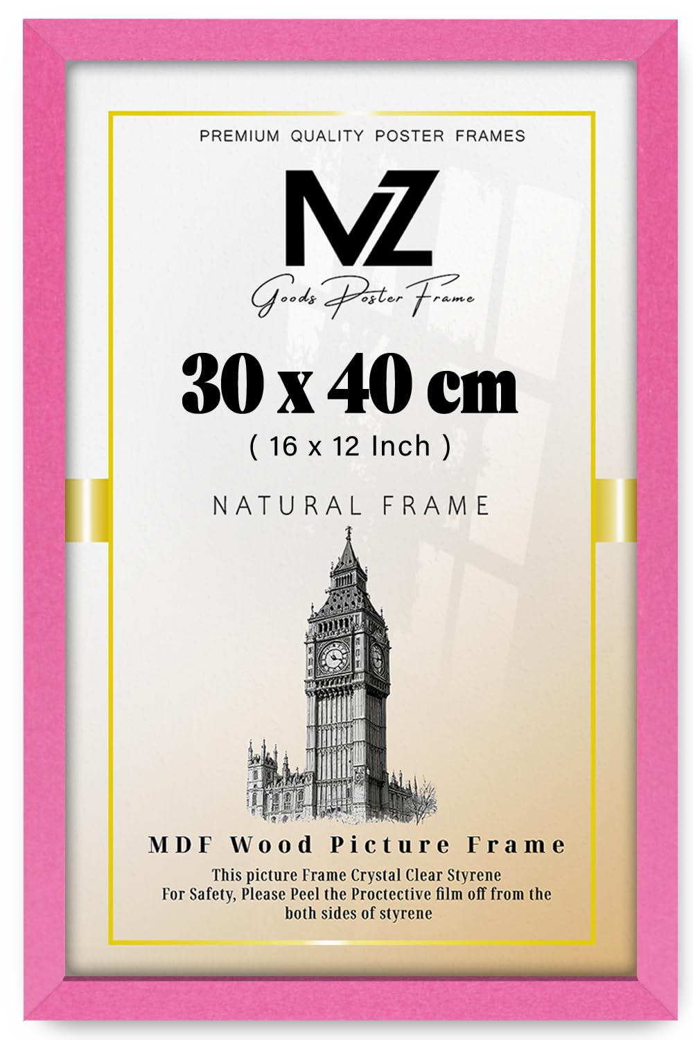 MZ GOODS | Classic (30 x 40 CM) Picture Frame 12" x 16" Poster Frame - Pink Picture Frame for Posters 300 x 400 mm [ Pink ]