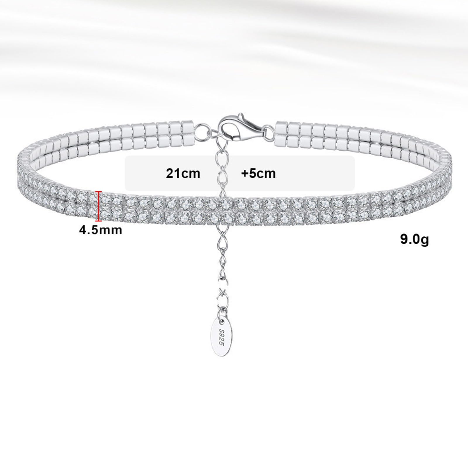 Cavigliere Donna Argento 925, Cavigliera Estiva Doppia Fila con Zirconi A Doppio Strati Argento, Regolabile Fino a 26 cm - Bracciali alla Caviglia da Spiaggia Cavigliere per Donne