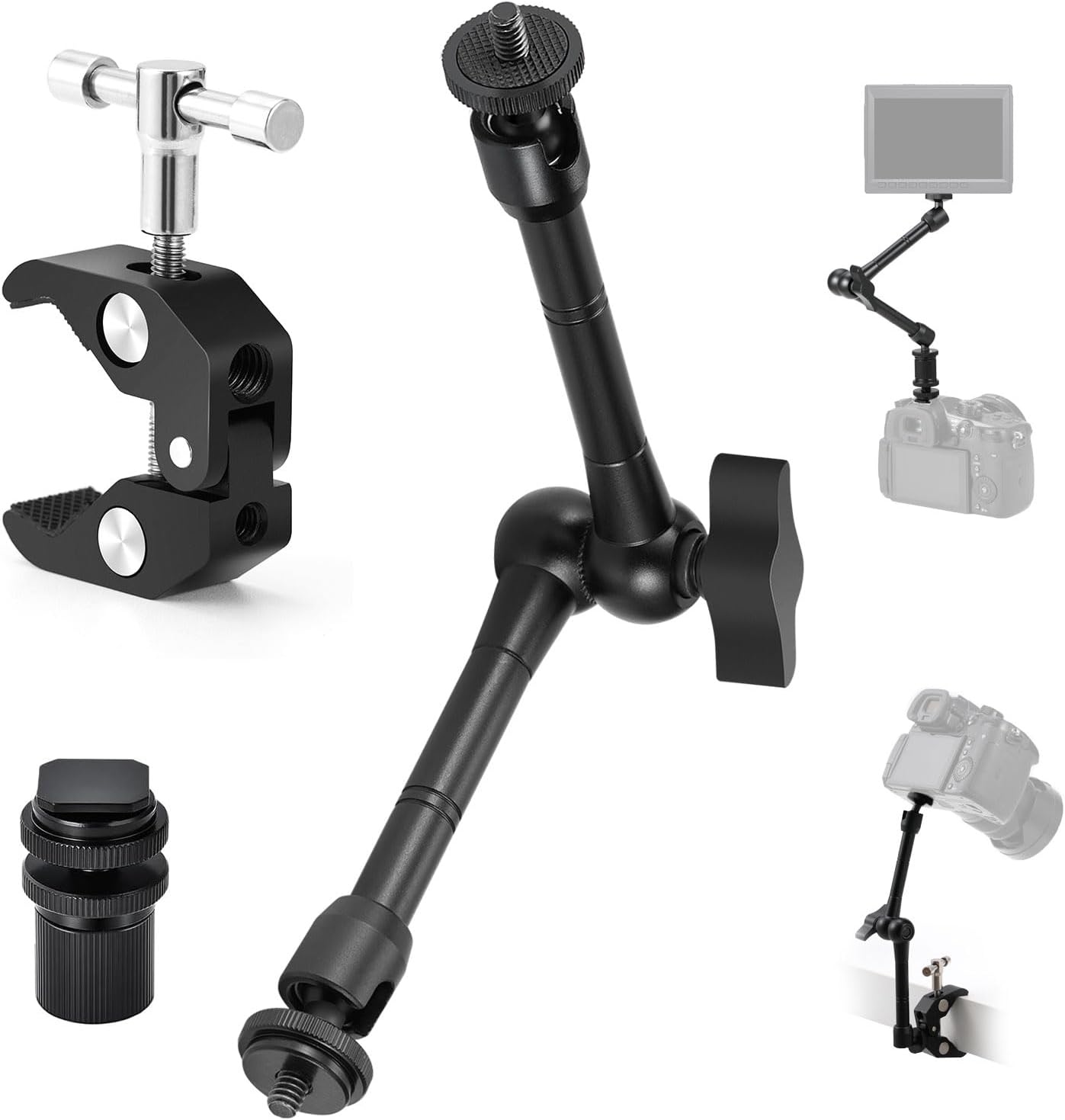 TARION Magic Arm with Super Clamp - Upgraded 11inch/28cm Flexible Camera Articulating Friction Arm Mount & Adjustable Crab Clamp with 1/4" 3/8" Thread Screw for LCD Monitor LED Lights Action Camera