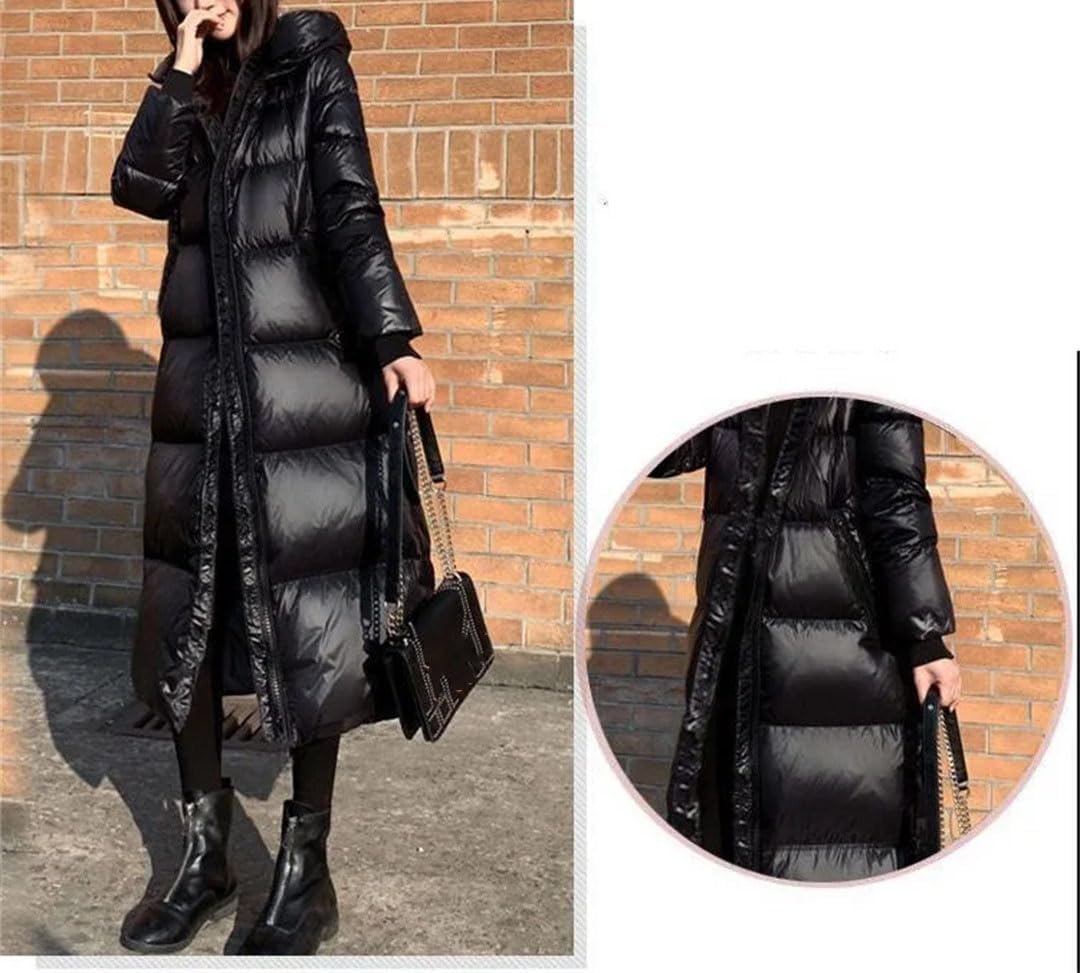 Hecatombic Doudoune Longue épaisse et Ample pour Femme Parka à Capuche Brillante Coupe-Vent imperméable Chaude Longue avec Poche et Fermeture éclair