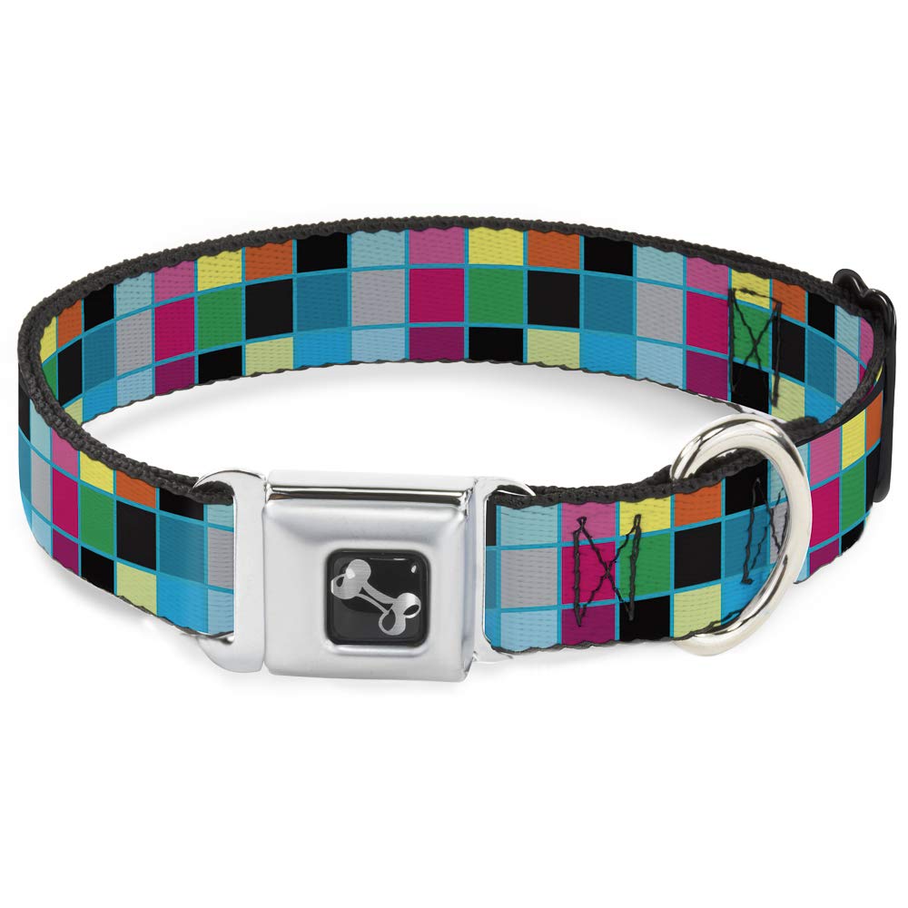 Buckle Down 16-23" Checker Bright Pastel with Outline Dog Collar Bone, Wide Medium — image 1