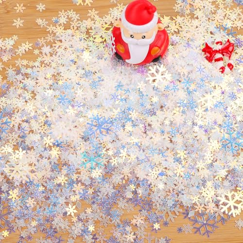 Image of FOIMAS 4000pcs Christmas Snowflake Confetti,Iridescent Snowflake Confetti Metallic Table Scatter Glitter for Winter Wonderland Party Home Decoration