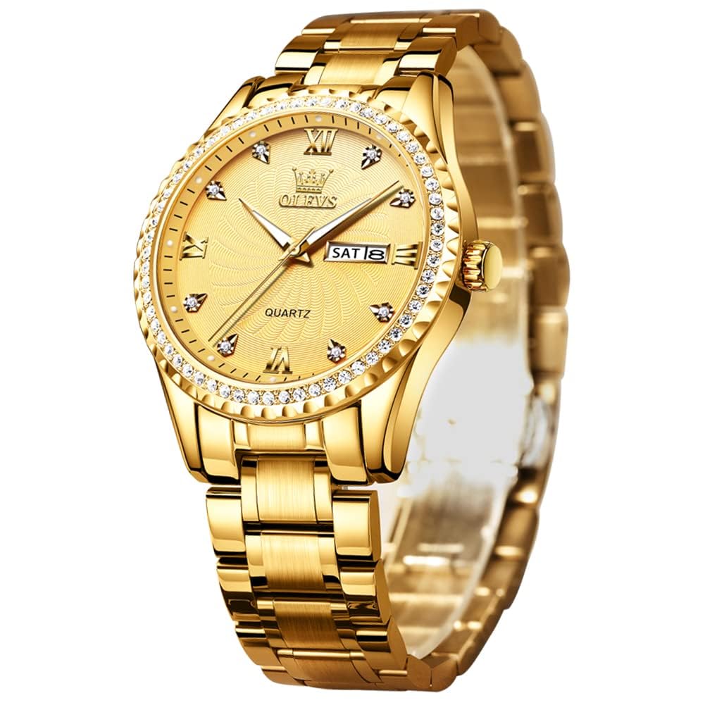 OLEVSWatches for Men Diamond Luxury Business Dress Large Dial Easy Read Quartz Mens Gifts Waterproof Gold Blue Green White Dial