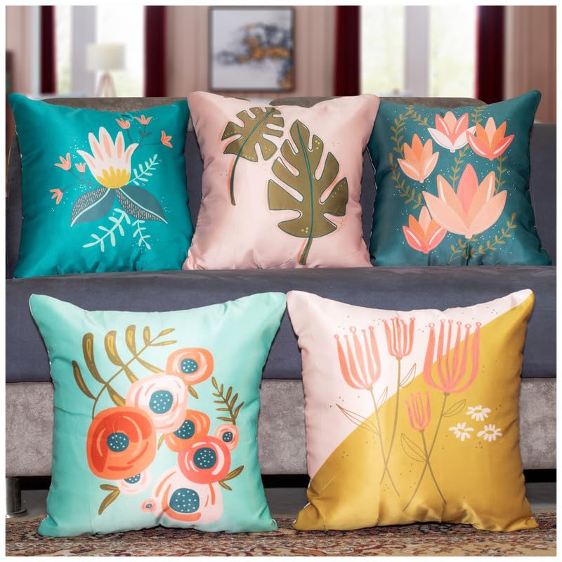 Vendola Decorative Satin 250TC Sofa Cushion Pillow Covers, Multicolor, Set of 5 Floral Cushion Covers(Maples,12x12 Inches with Fillers) (B0DGXPWQMB) Amazon Price History, Amazon Price Tracker