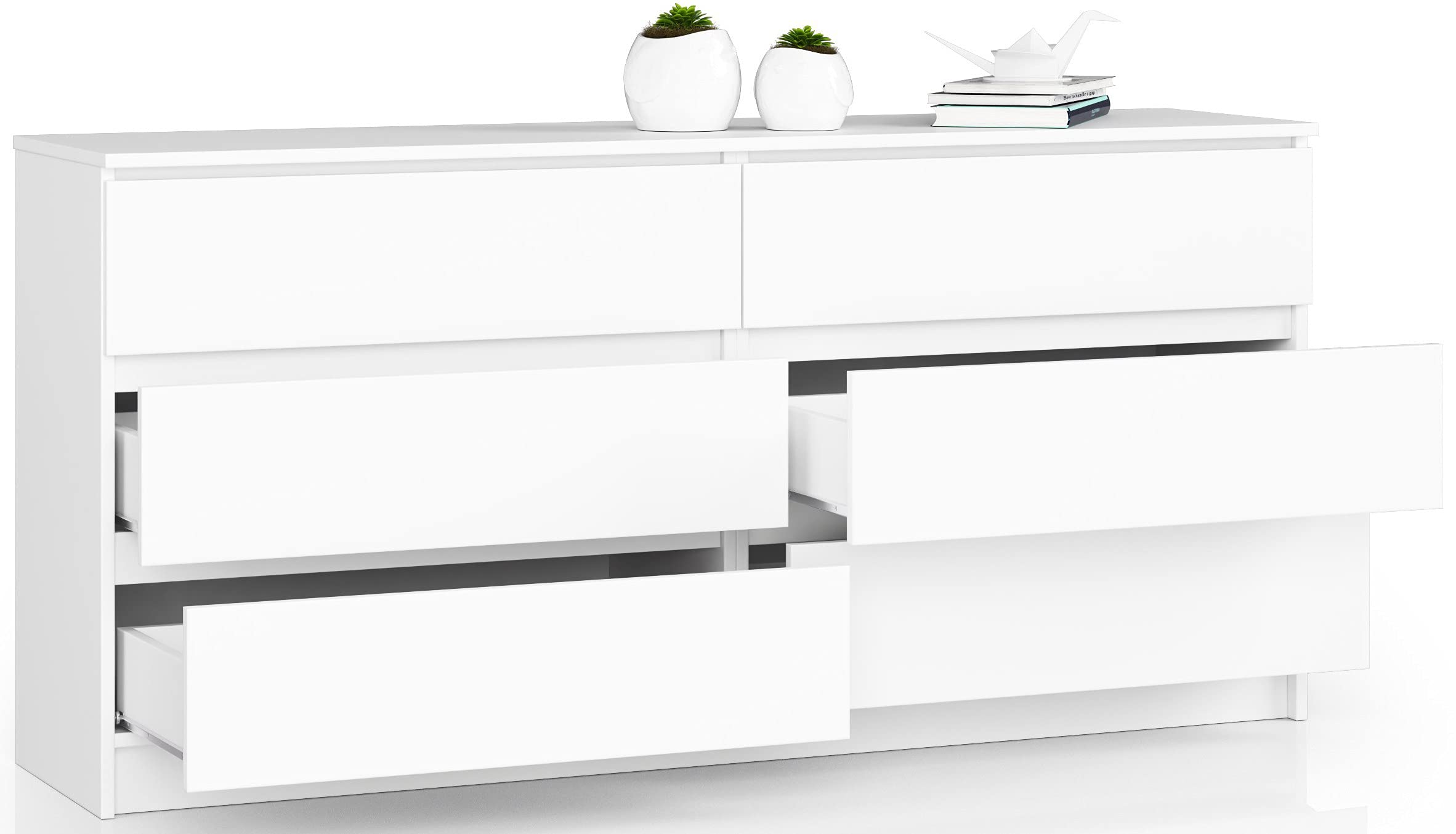 AKORD Cassettiera K 160 cm | 6 Cassetti (2 x 3) | Moderna Mobiletto per il soggiorno Camera da letto Armadio Soggiorno Bagno | Salvaspazio | 160 x 77 x 40 cm | Peso 70 kg |Bianco