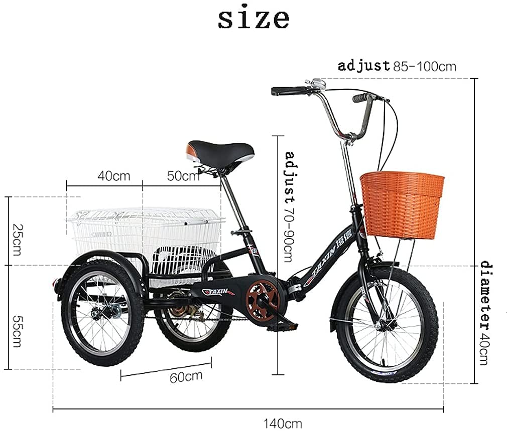 PAGOIAAR Adult Cargo Tricycles Beach Cruiser Bikes Shopping 3 Wheel Bikes Tricycles for Adults 16 Inch Cargo with Large Basket for Recreation Shopping Picnics Exercisea