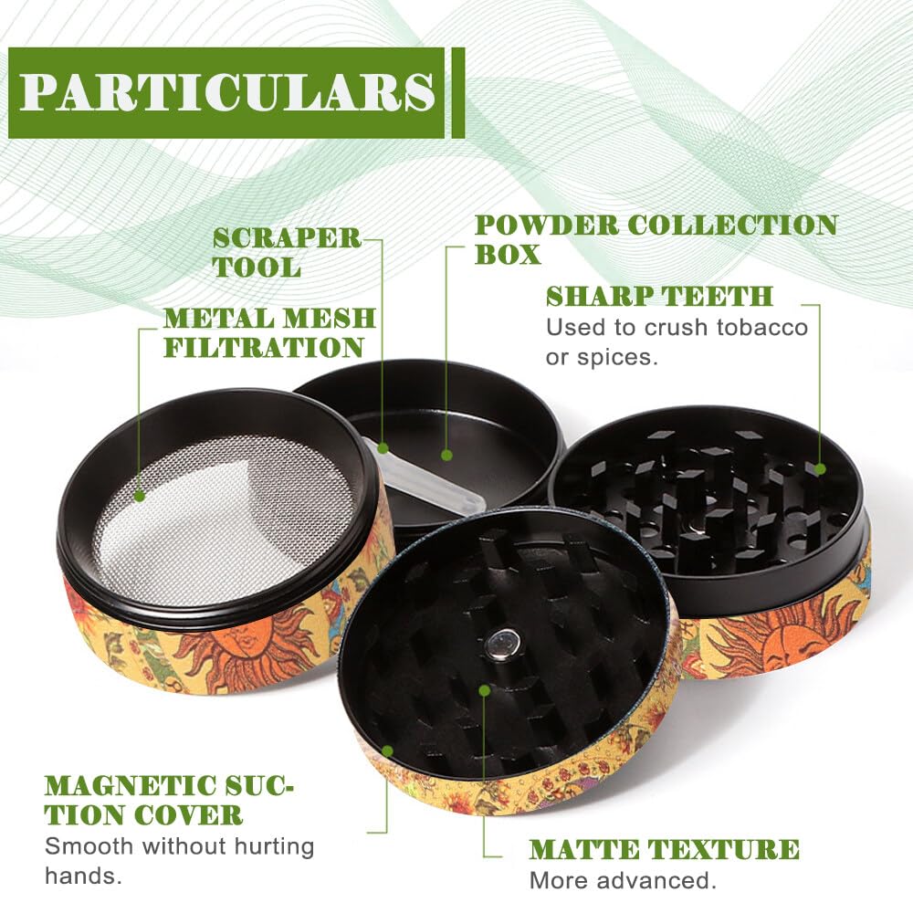 Macinino Per Erbe E Spezie - Design Vintage Sole E Luna, 4 Pezzi Con Raschietto, In Lega Di Zinco - Foto 7