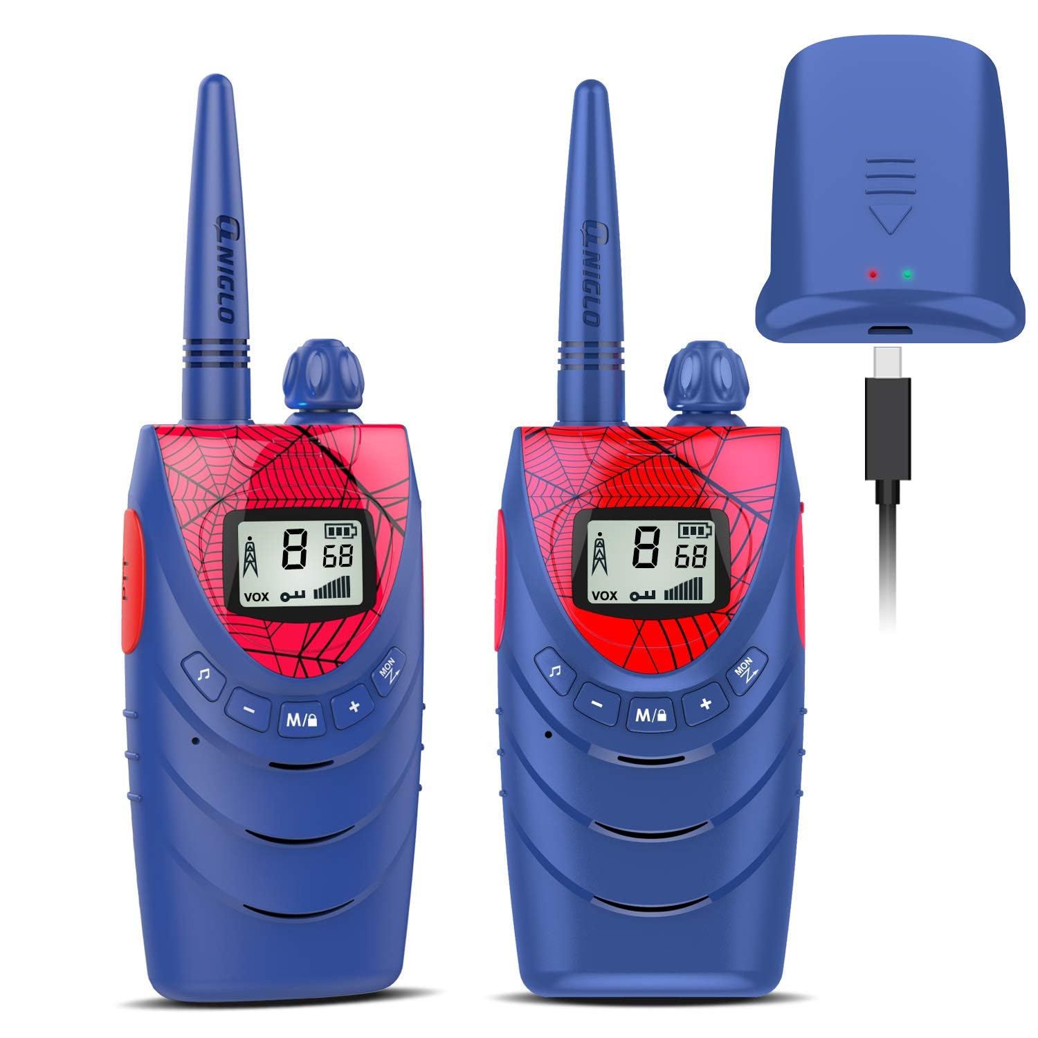 QNIGLO Spiderman Walkie Talkie Niños Recargable, Juguetes de 3 a 12 Año