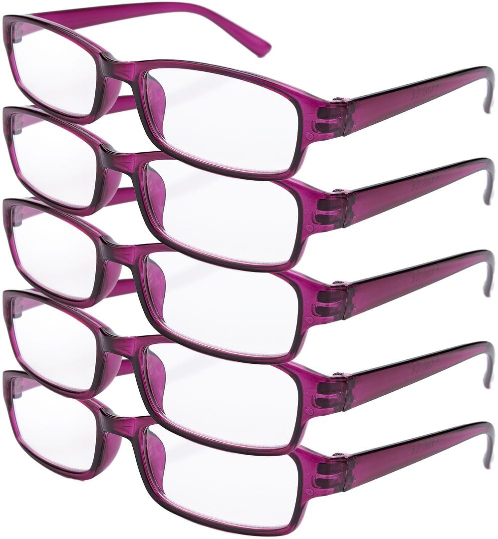 4sold The Reading Glasses Slim Readers Value 5 Pack Mens Womens Purple +2.50