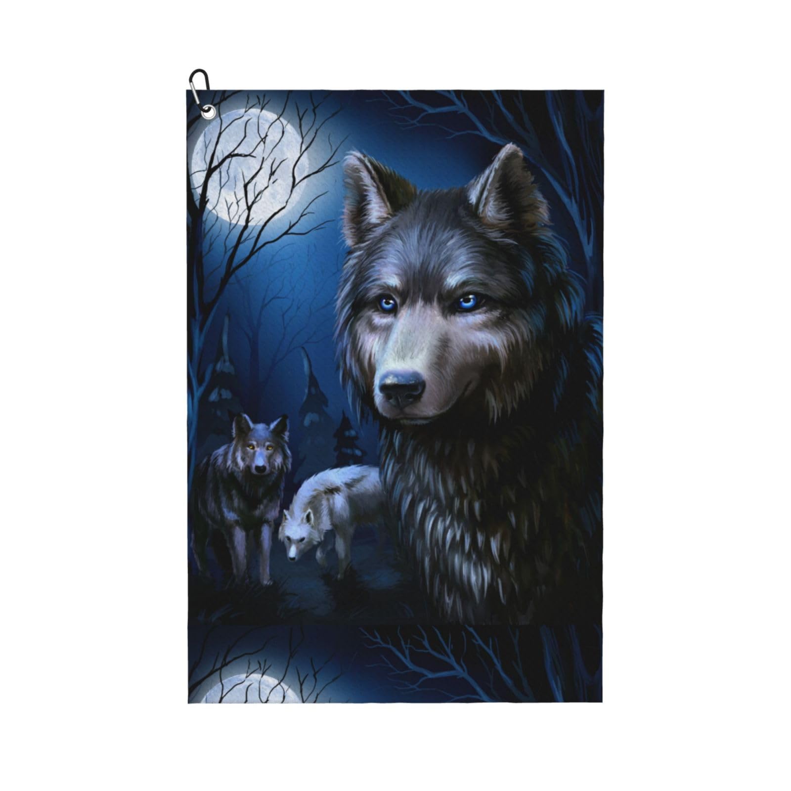 peiyeety Moon Wolf Microfiber Golf Towel with Carabiner Clip, 16x24 Inch Absorbent Waffle Weave Towel for Golf Bags
