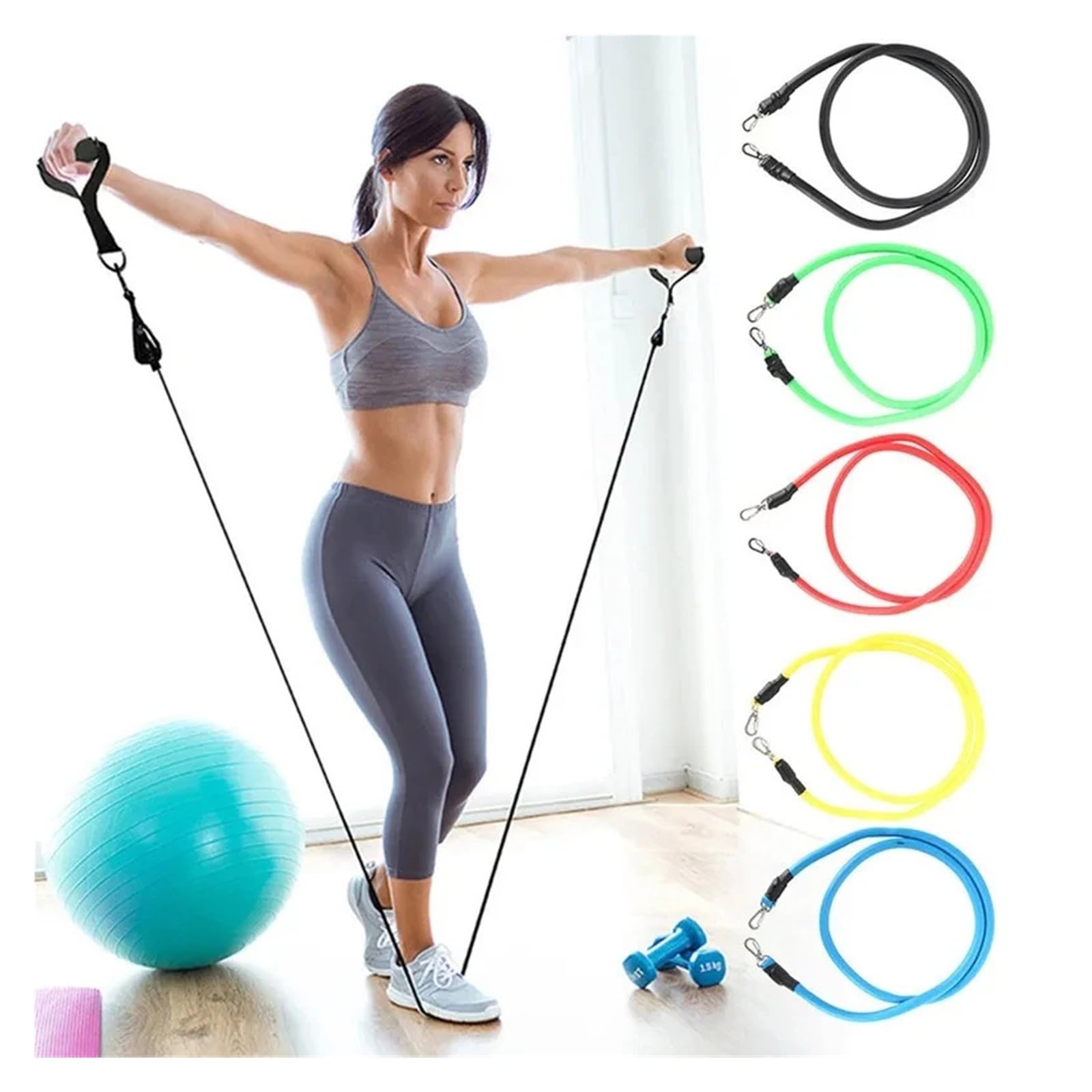 11-teiliges Fitness-Widerstandsband-Set mit Türanker, Knöchelriemen, gepolsterten Handeln und Tragetasche, Trainingsbänder für Heimtraining, Physikalische Therapie, Muskeltoning