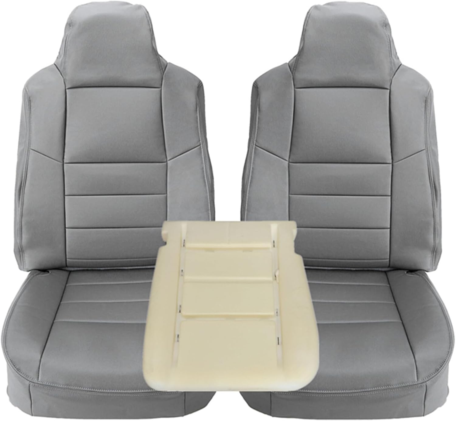 NLQR Gray Driver & Passenger Side Bottom & Top Lean Back Replacement Leather Seat Covers & Driver Side Foam Cushion Compatible with Ford F250 F350 F450 F550 Lariat 2002-2007 Excursion 2002-2005