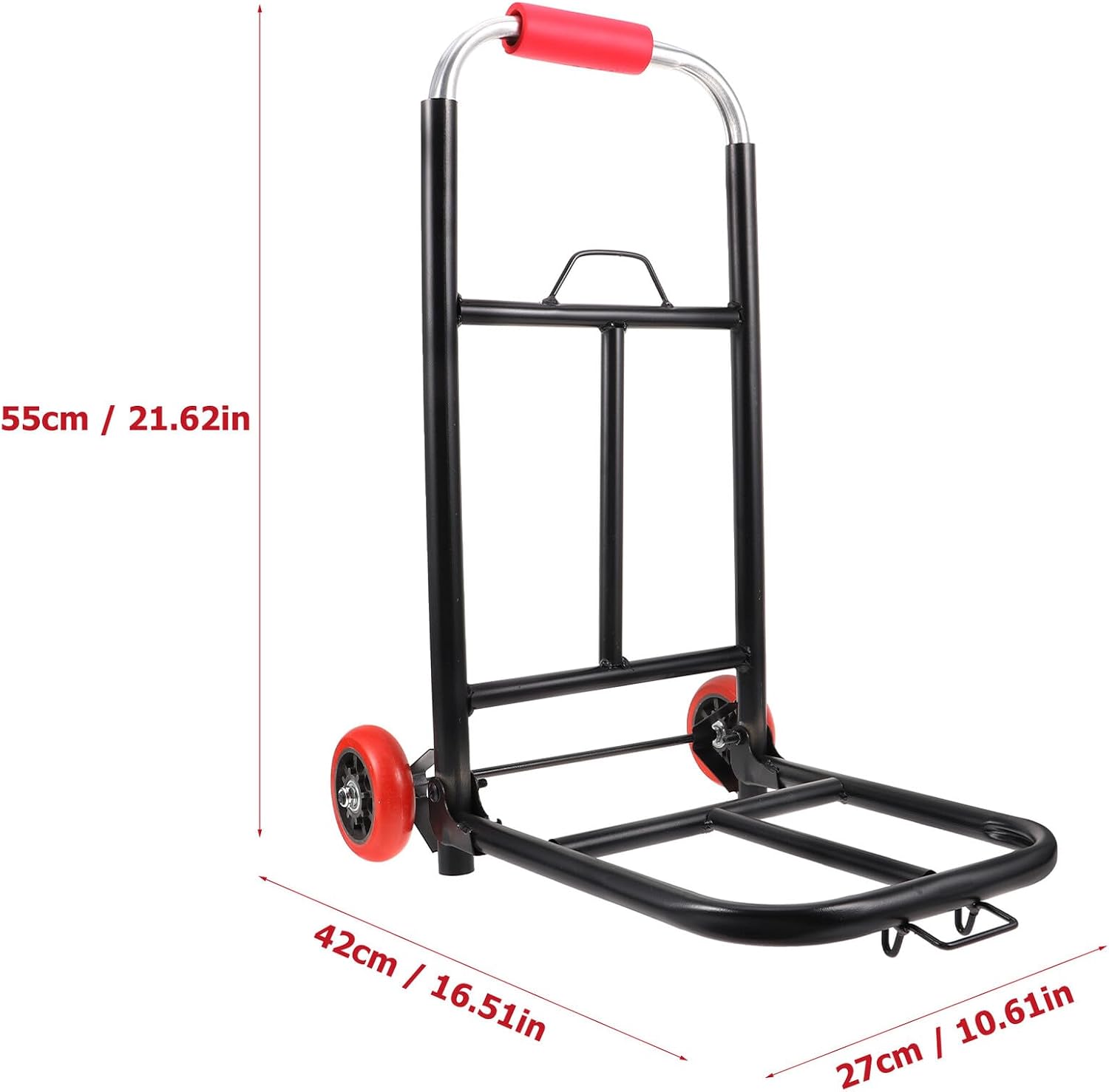 VALICLUD Foldable Iron Two-Wheeled Cart Medium Size with Pu Wheels and 3 Straps, Portable Lightweight Shopping Trolley for Grocery Hauling and Luggage Transport
