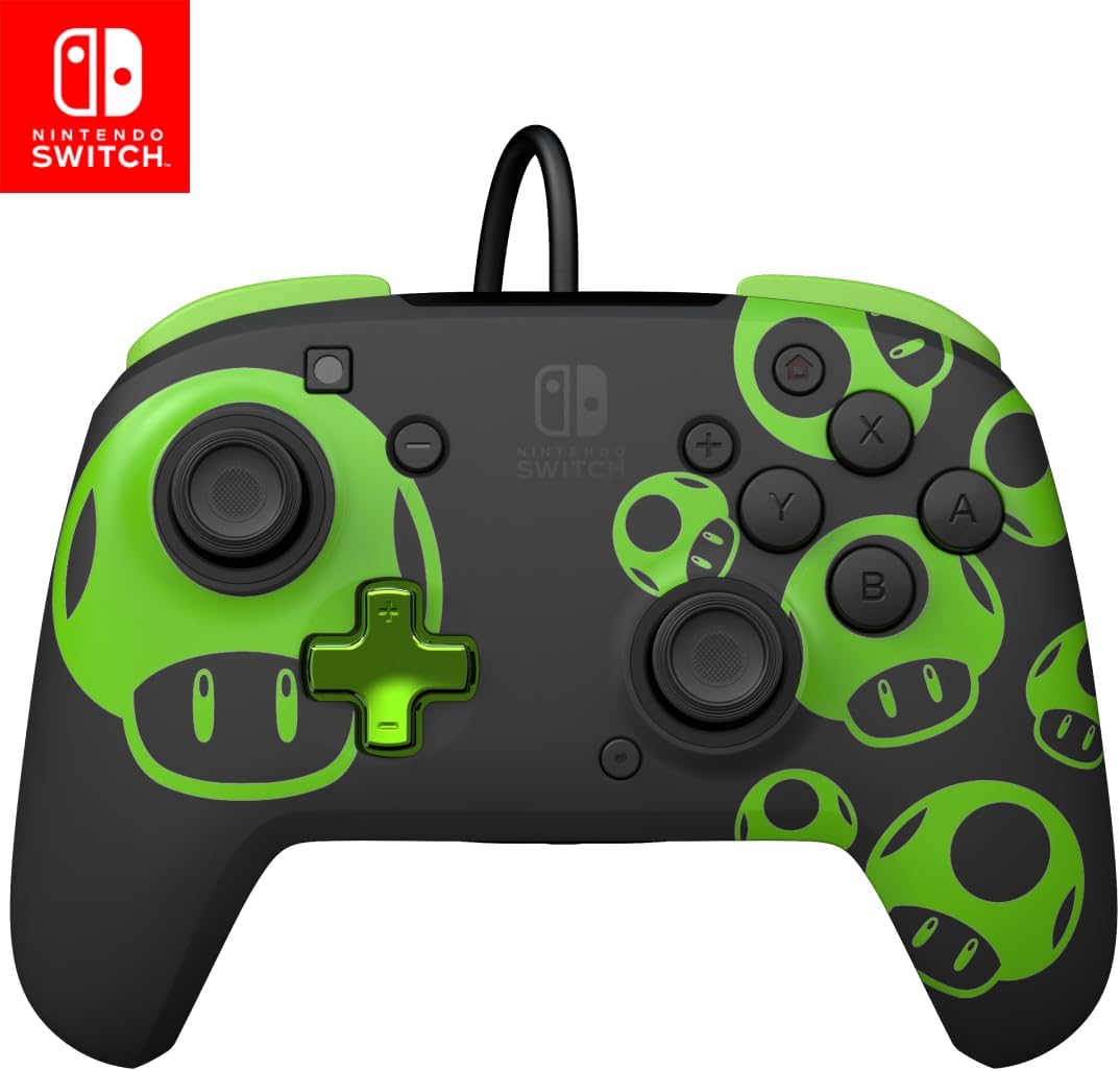PDP Rematch Wired Gaming Controller: 1-Up Mushroom - Officially Licensed for Nintendo Switch, Switch Lite & OLED Model, Nintendo Switch 2, Glow, Audio Controls, Customizable, Super Mario