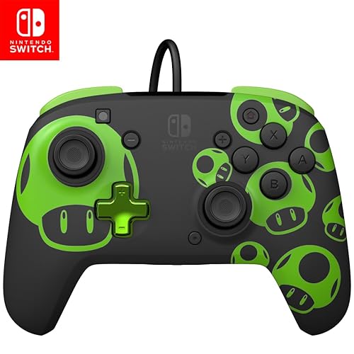 PDP Rematch Wired Gaming Controller 1-Up Mushroom - Officially Licensed for Nintendo Switch, Switch Lite & OLED Model, Nintendo Switch 2, Glow,