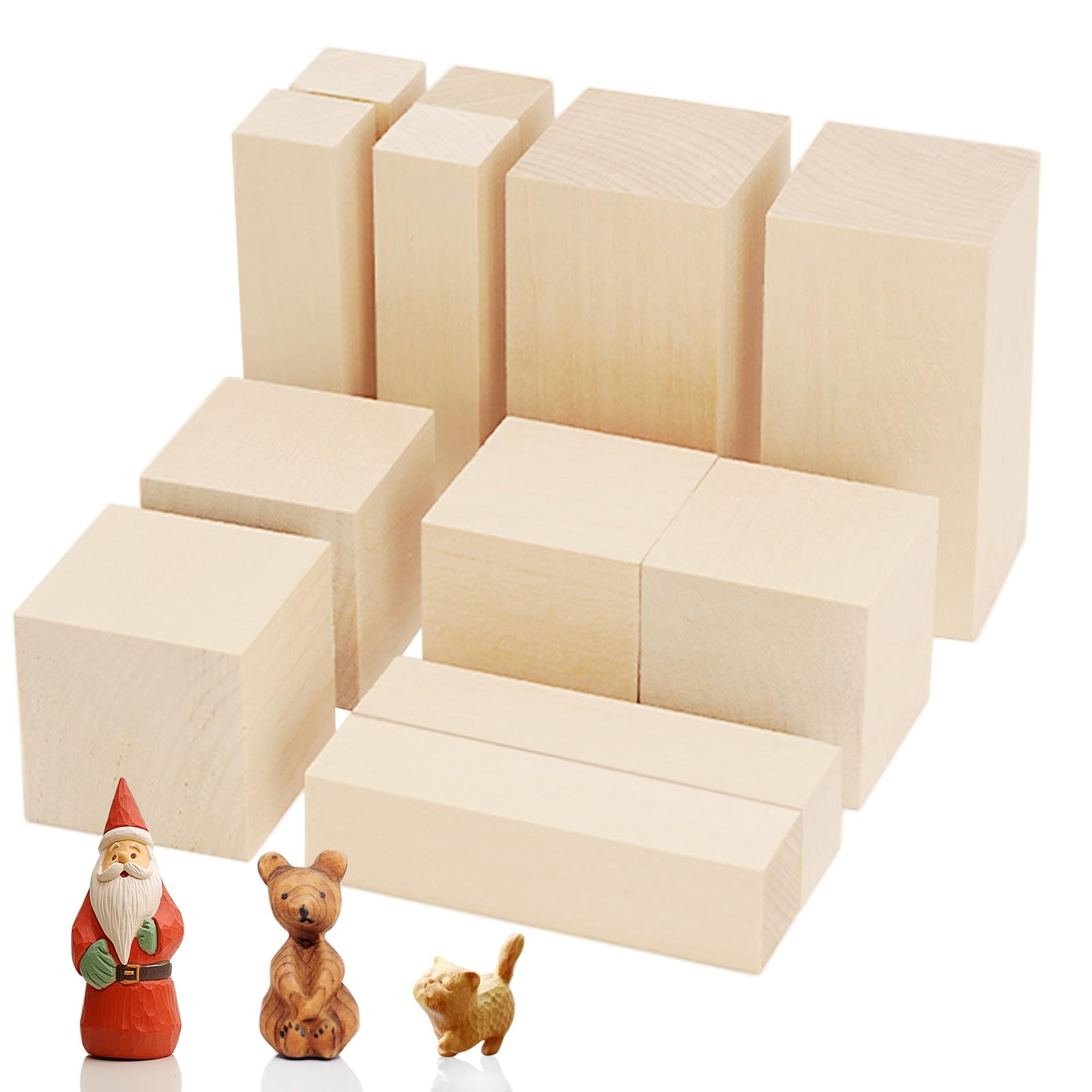 AUNHOKE 12 Pcs Basswood Carving Blocks, Whittling Wood Set for Crafts Wooden Blocks for Craft Unfinished Wooden Blocks