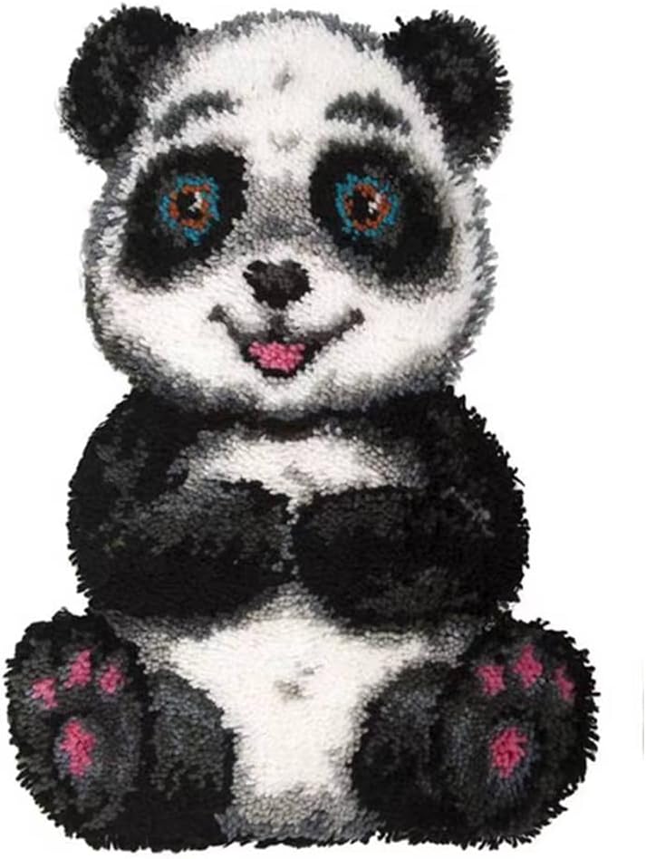 DIY Latch Hook Kits for Adults Kids Panda Latch Hook Rug Cover Kits Hand Craft Embroidery Crochet Rugs with Preprinted Canvas Crochet Yarn Kits for Home Decoration 20''X14''