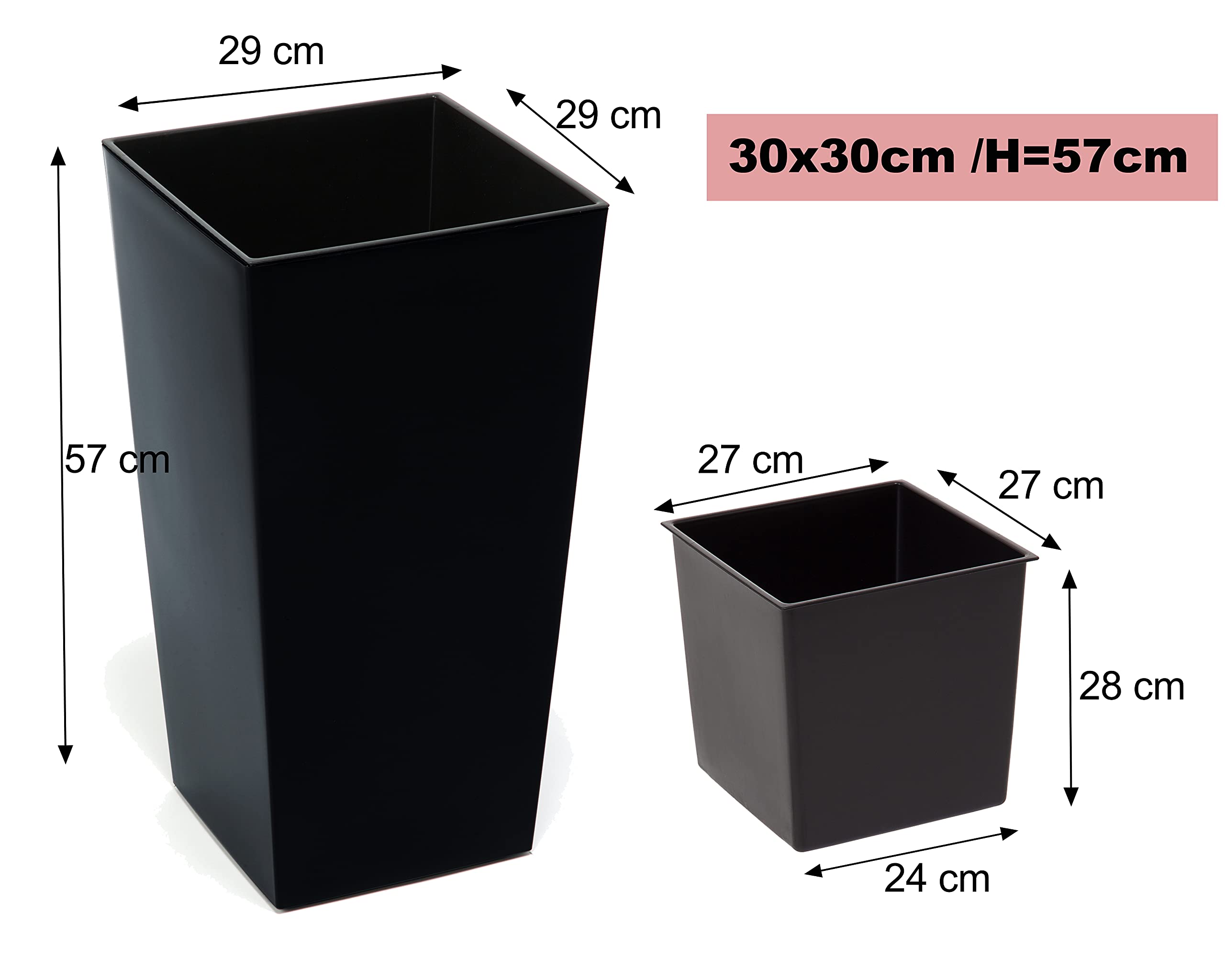 TYMAR Pot Carré Haut 40x40cm - Plastique Brillant étanche - Jardin & Intérieur