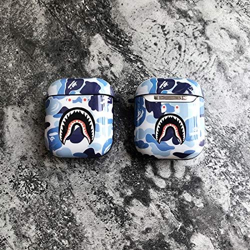 Shark Teeth Camo Softshell Silicone AirPods IMD Case for Apple AirPods 2 & 1, Wireless Charging Case Protective Cover and Skin Supreme Girls Boys Women Kids Teens Airpods (Blue)